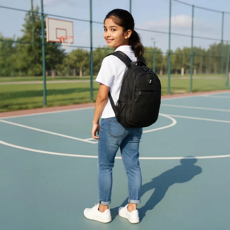 جي وورلد Backpack-18 Inch-1 Cmprt-Solid-Rectangle (Polyester) Black \ 27X38X13